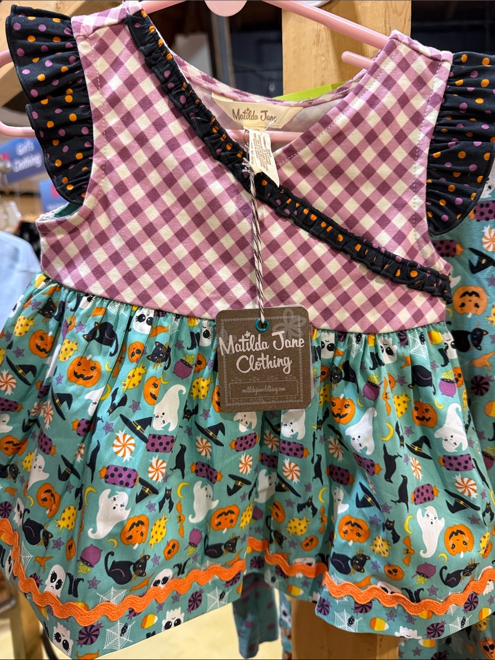 Matilda Jane Kids' Purple Gingham & Teal Halloween Dress